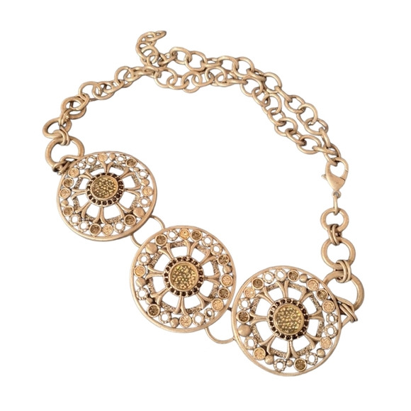 Chico's Accessories - Oversized Chicos Embellished Chain Belt Large Medallions 70's Style Bling Silver